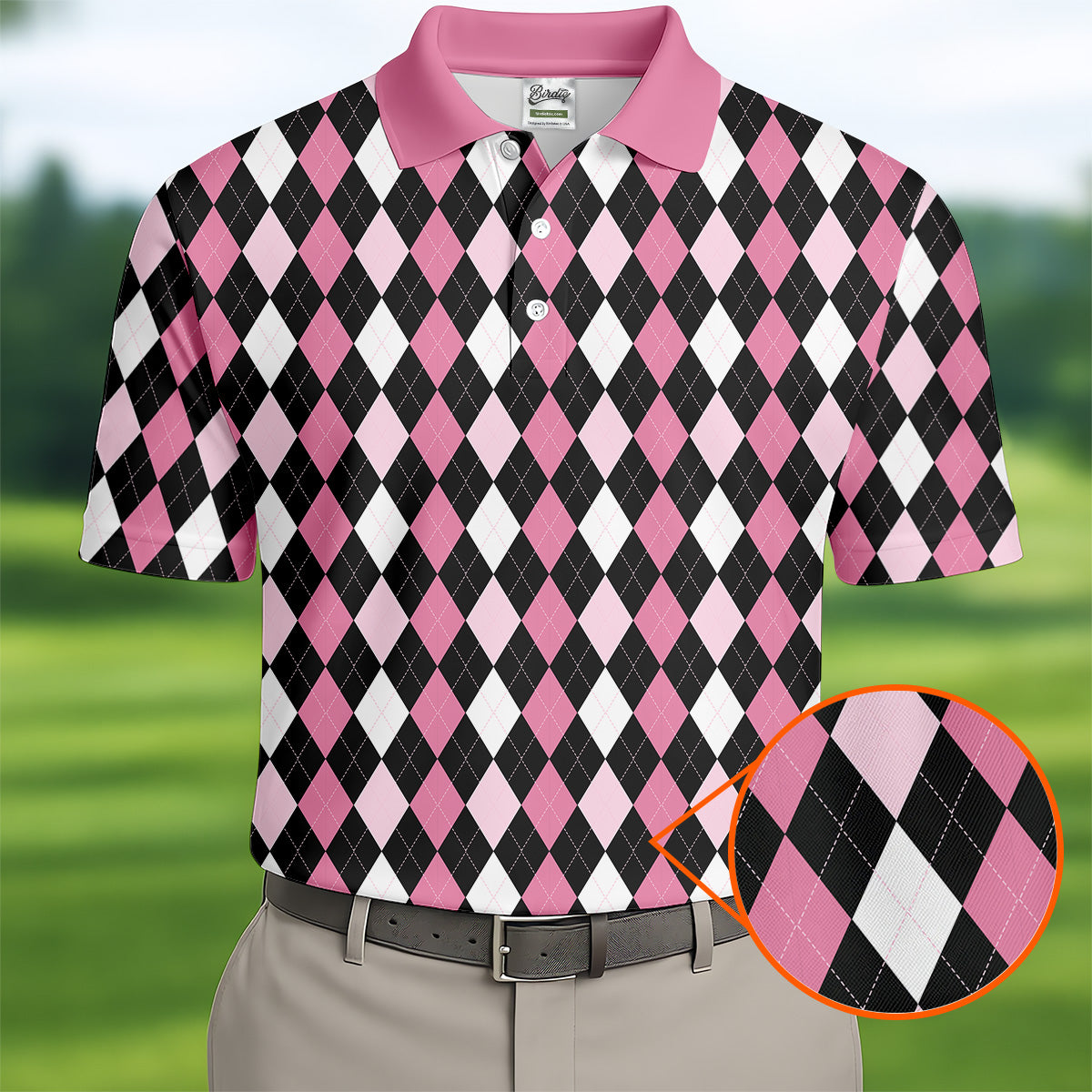Black Pink Argyle Men's Golf Polo ShirtGolf Gift For Men, Golfing Apparel, Matching Golf Shirt
