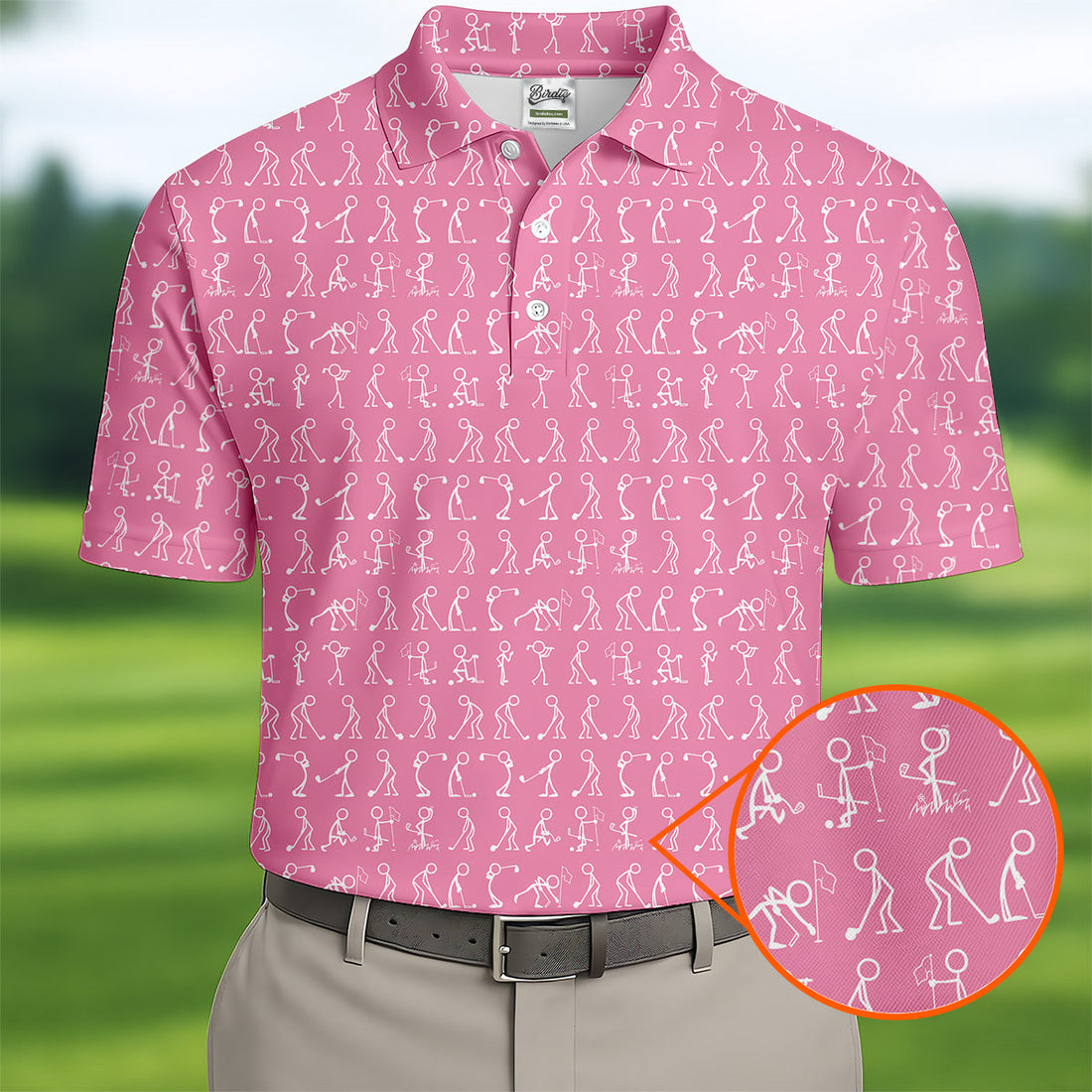 Funny Stick Figure Men's Golf Shirt, Pink Golf Shirt, Golf Shirts For Men, Fun Golf Shirt For Men