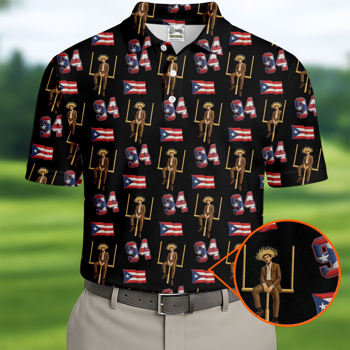 Bad Bunny Benito Bowl Football Theme Black Men Polo, American Football League Gift Ideas For Football Fans