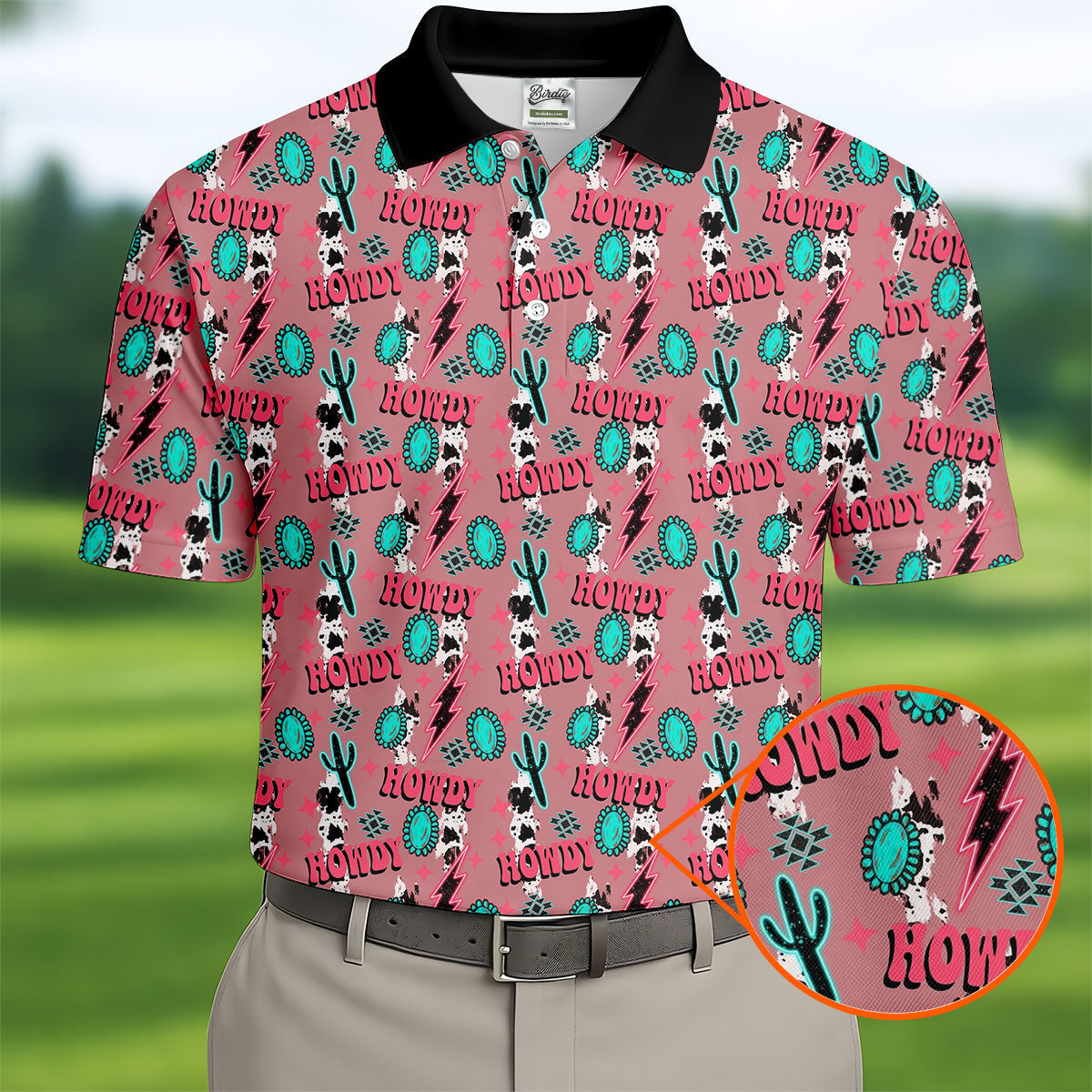 Howdy Pink Lightning Bolts Western Theme Golf Tops For Men, Polo Shirtor Men, Golf Shirts For Men