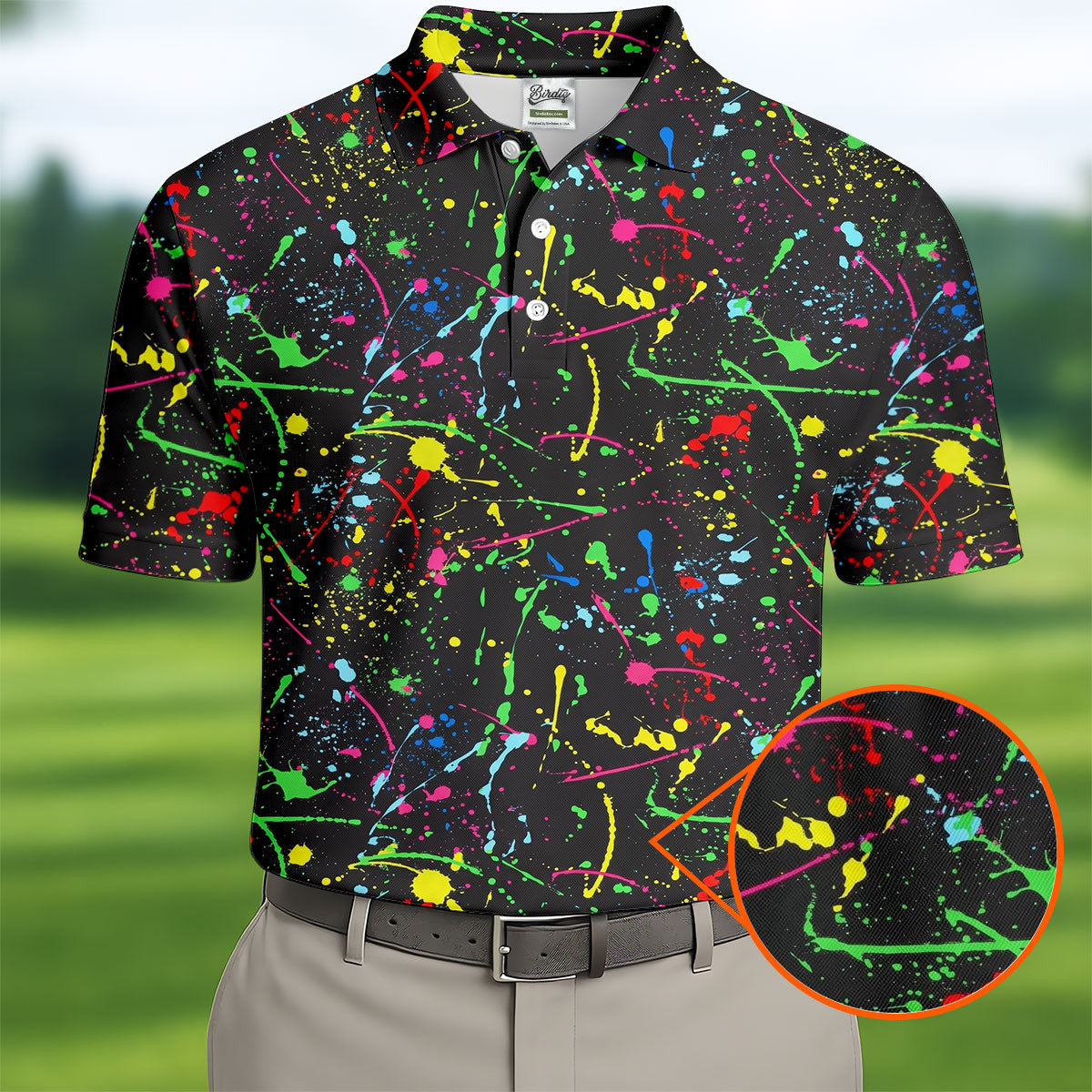 Neon Paint Splatter Pattern Hawaiian Golf Shirt, Golf Shirts For Men, Polo Shirts For Men