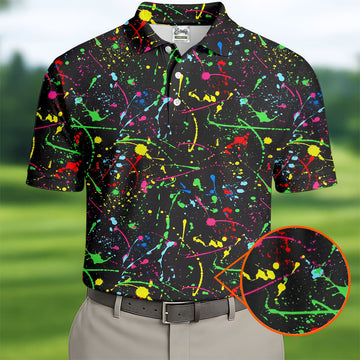 Neon Paint Splatter Pattern Hawaiian Golf Shirt, Golf Shirts For Men, Polo Shirts For Men