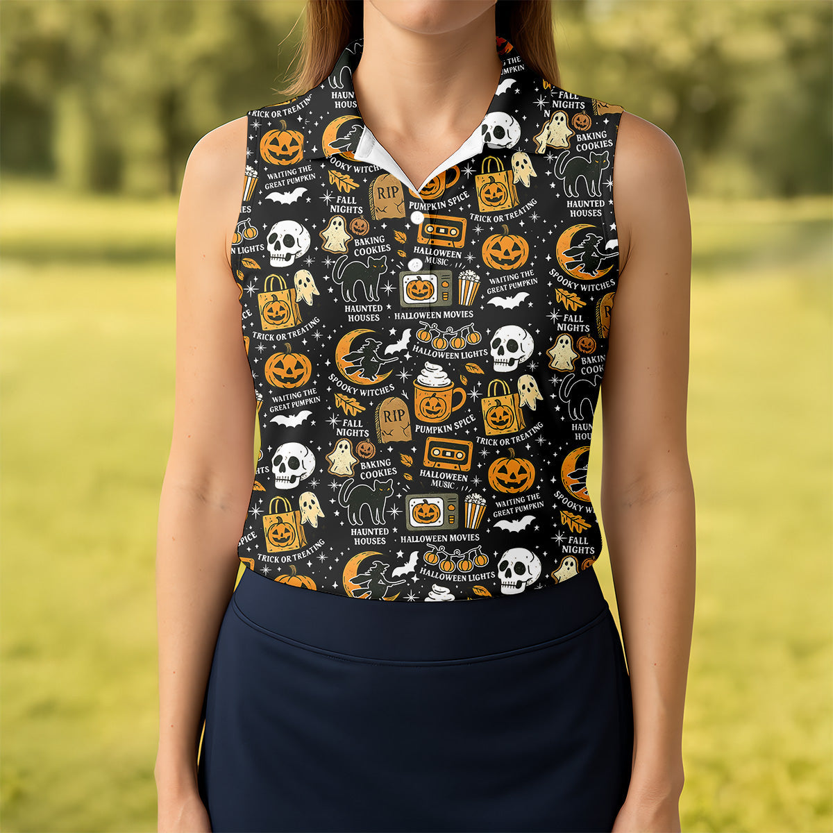 Vintage Halloween Spooky Witches Golf Polo Shirtween Theme Shirts, Ghost Pumpkin, Ladies Golf Shirts