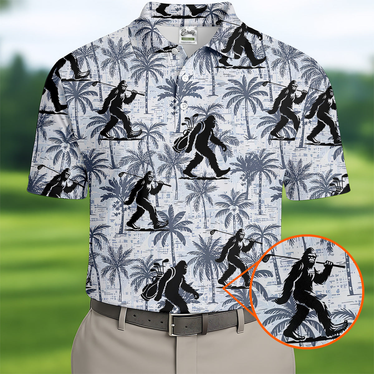 Funny Bigfoot Golf Hawaiian Shirt, Tropical Golf Shirts, Mens Golf Polo Shirtol Golf Gifts