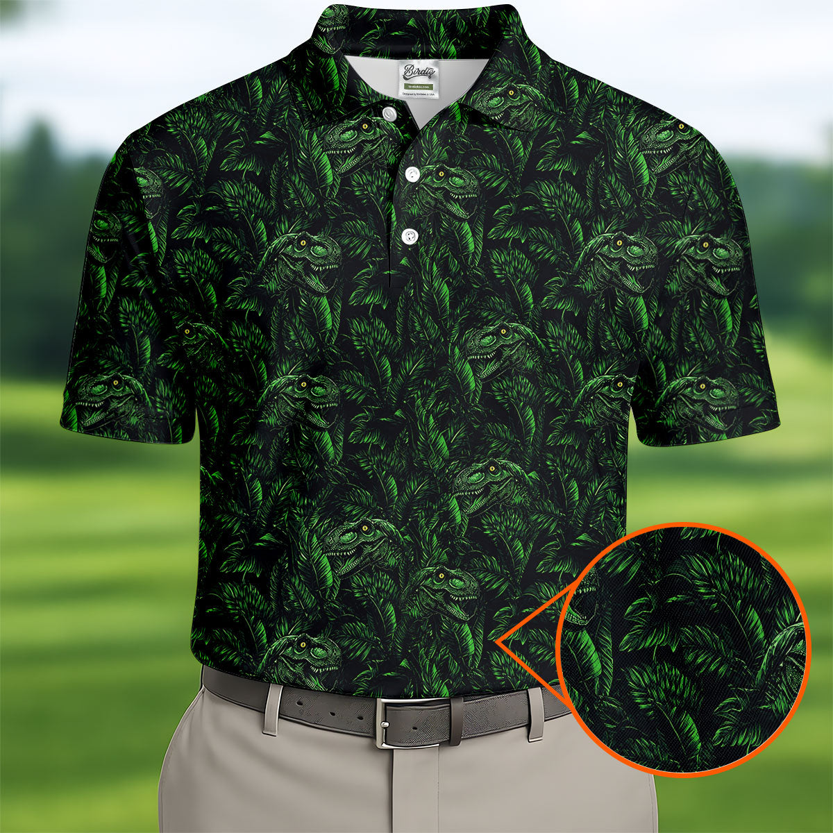 Dinosaurs In The Forest Deep Forest Green Hawaiian Golf Shirt, Polo Shirtor Men
