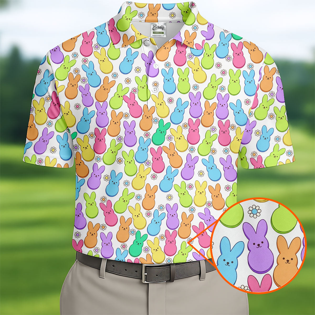 Pastel Easter Peeps Daisy Pattern Golf Shirts For Men, Cute Golf Outfit, Polo Shirt Men