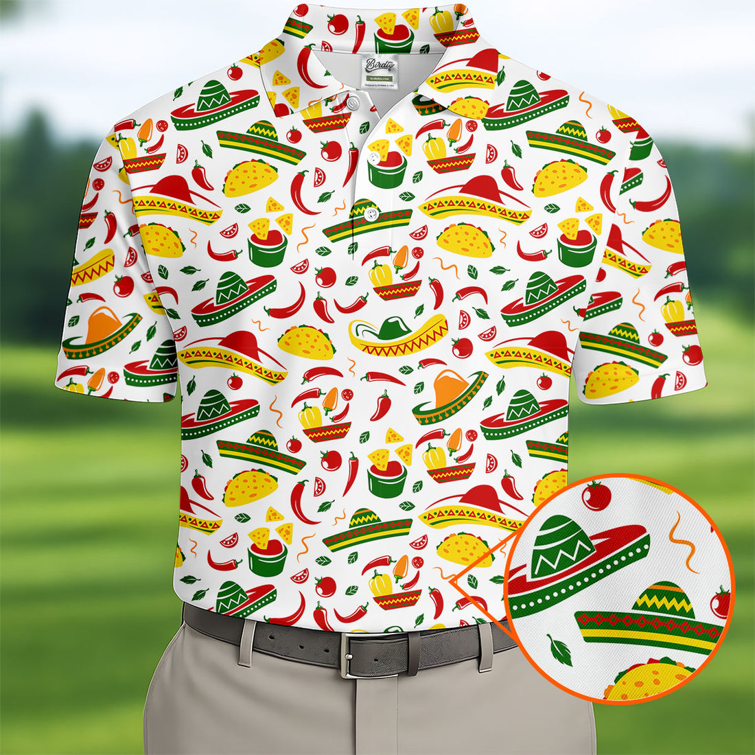 Mexican Fiesta Seamless Pattern Golf Tops For Men, Cinco De Mayo Celebration Golf Shirts For Men