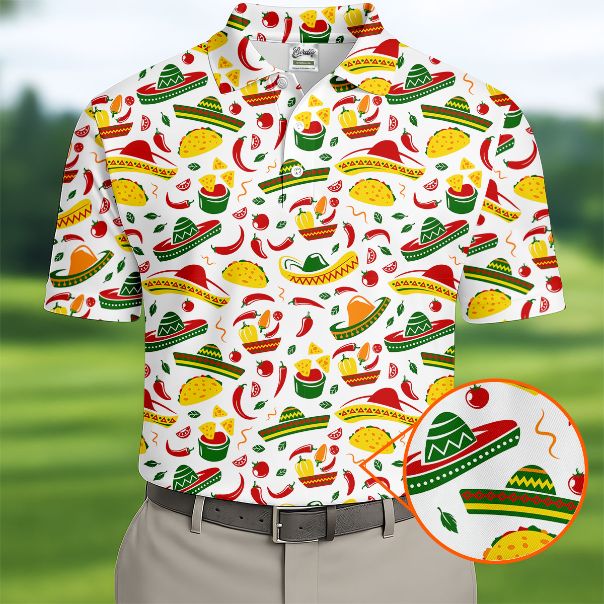 Mexican Fiesta Seamless Pattern Golf Tops For Men, Cinco De Mayo Celebration Golf Shirts For Men