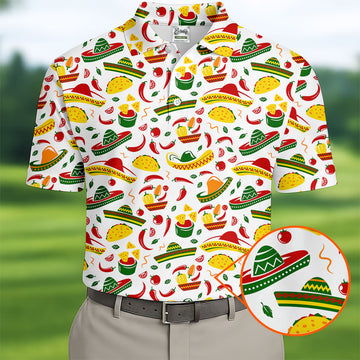 Mexican Fiesta Seamless Pattern Golf Tops For Men, Cinco De Mayo Celebration Golf Shirts For Men