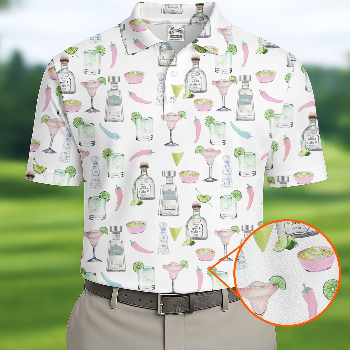 Pink Margarita Glass Tequila Lover Pastel Theme Golf Tops For Men, Polo Shirt Men, Golf Shirts For Men