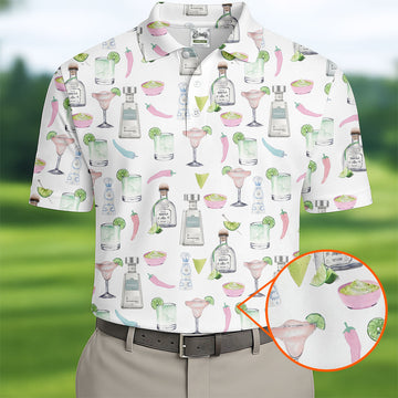 Pink Margarita Glass Tequila Lover Pastel Theme Golf Tops For Men, Polo Shirt Men, Golf Shirts For Men