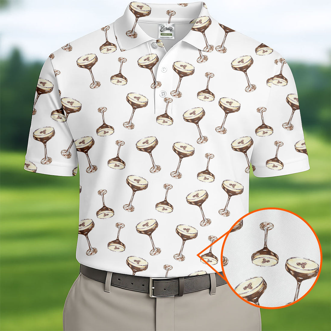 Expresso Martini Doodle Seamless Pattern Hawaiian Golf Shirt, Polo Shirt Men