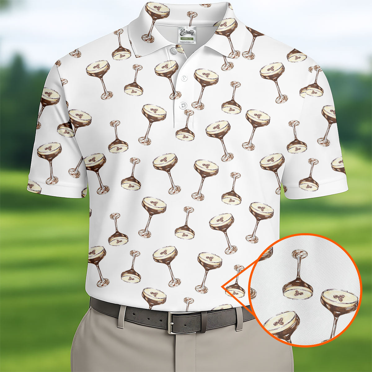 Expresso Martini Doodle Seamless Pattern Hawaiian Golf Shirt, Polo Shirt Men