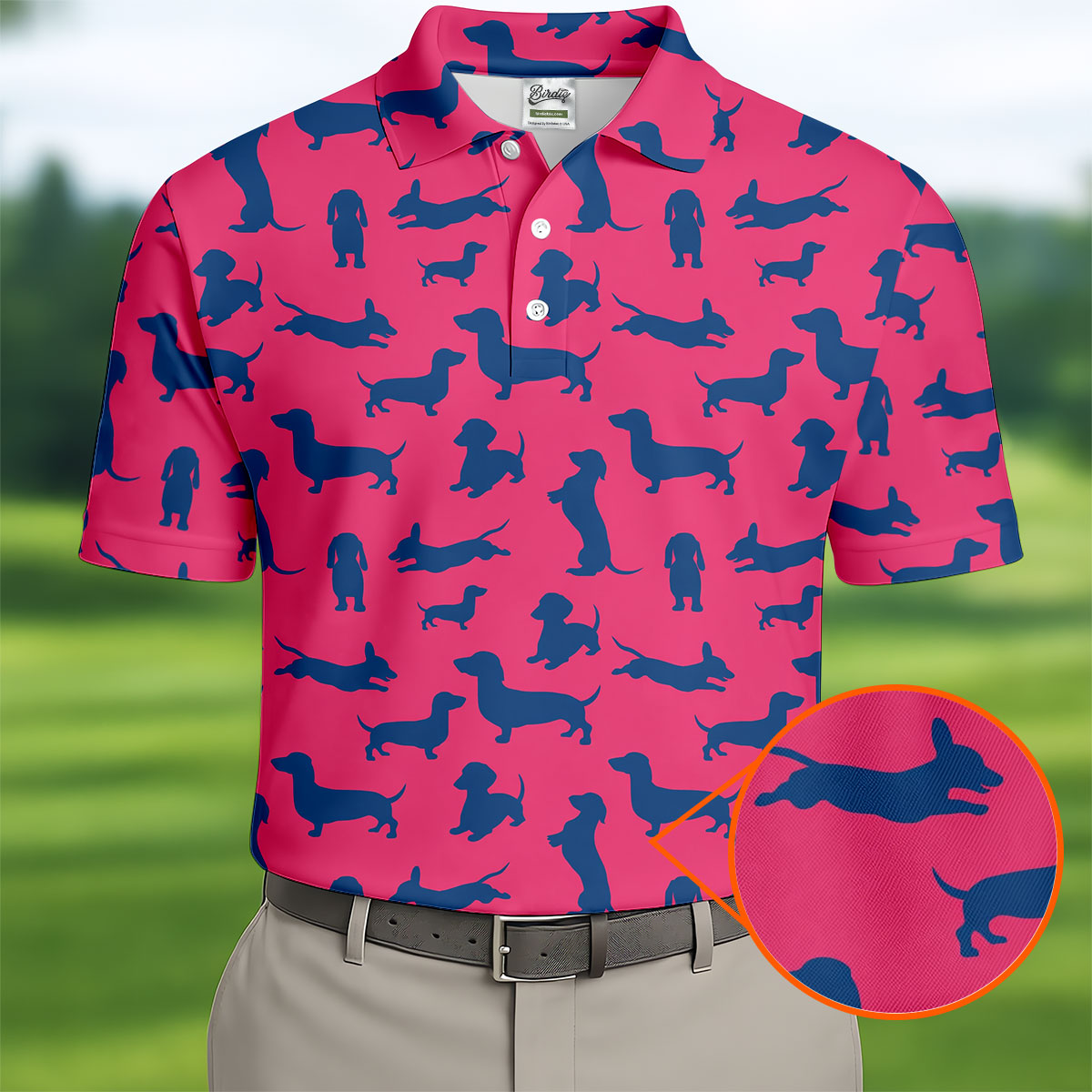 Funny Dachshund Pink And Navy Cute Golf Shirt, Men's Funny Golf Shirts, Golf Shirts For Men