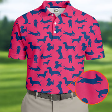 Funny Dachshund Pink And Navy Cute Golf Shirt, Men's Funny Golf Shirts, Golf Shirts For Men