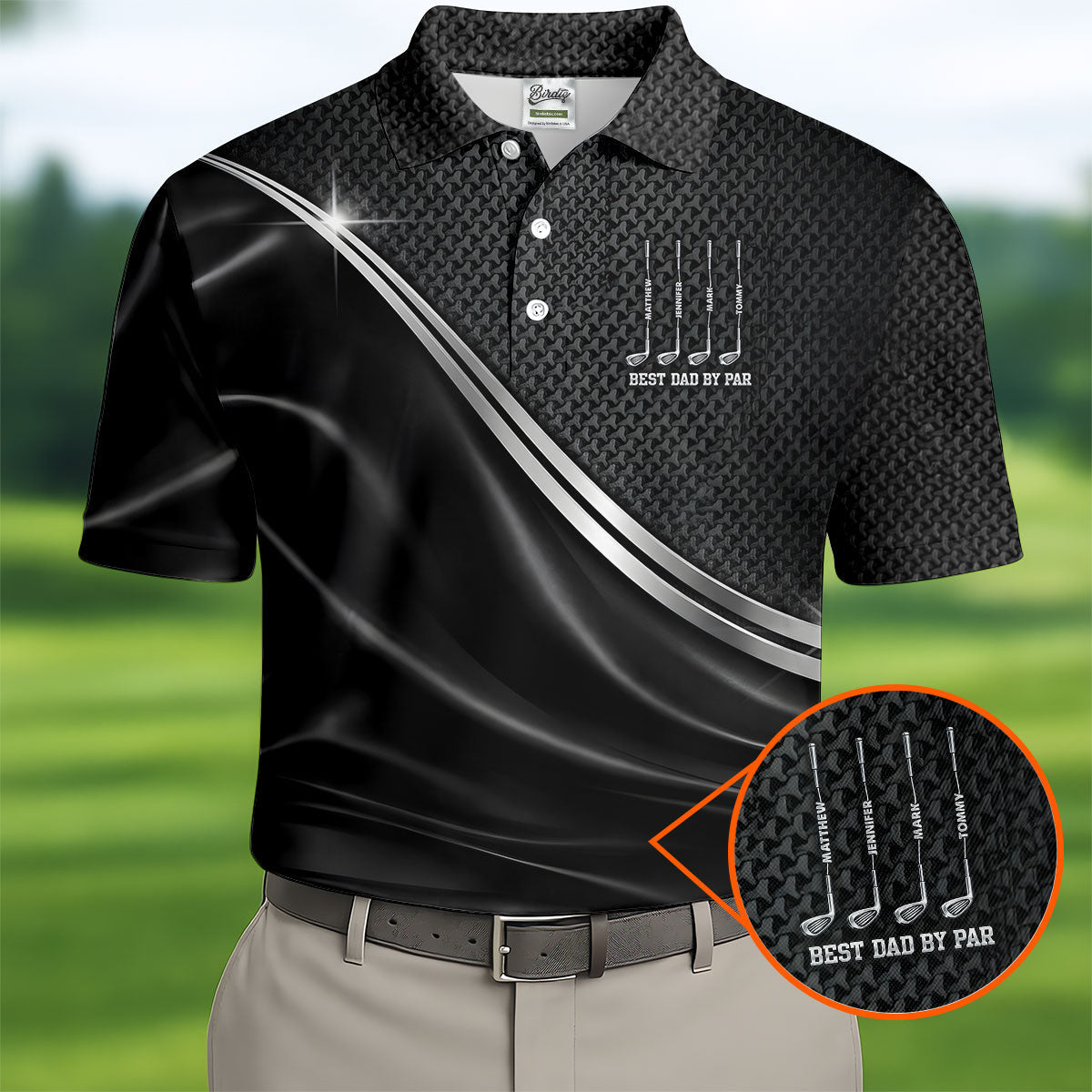 Best Dad By Par Black Houndstooth Father's Day Golf Shirt, Dad Golf Shirt, Golf Gift For Dad