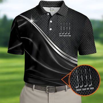 Best Dad By Par Black Houndstooth Father's Day Golf Shirt, Dad Golf Shirt, Golf Gift For Dad