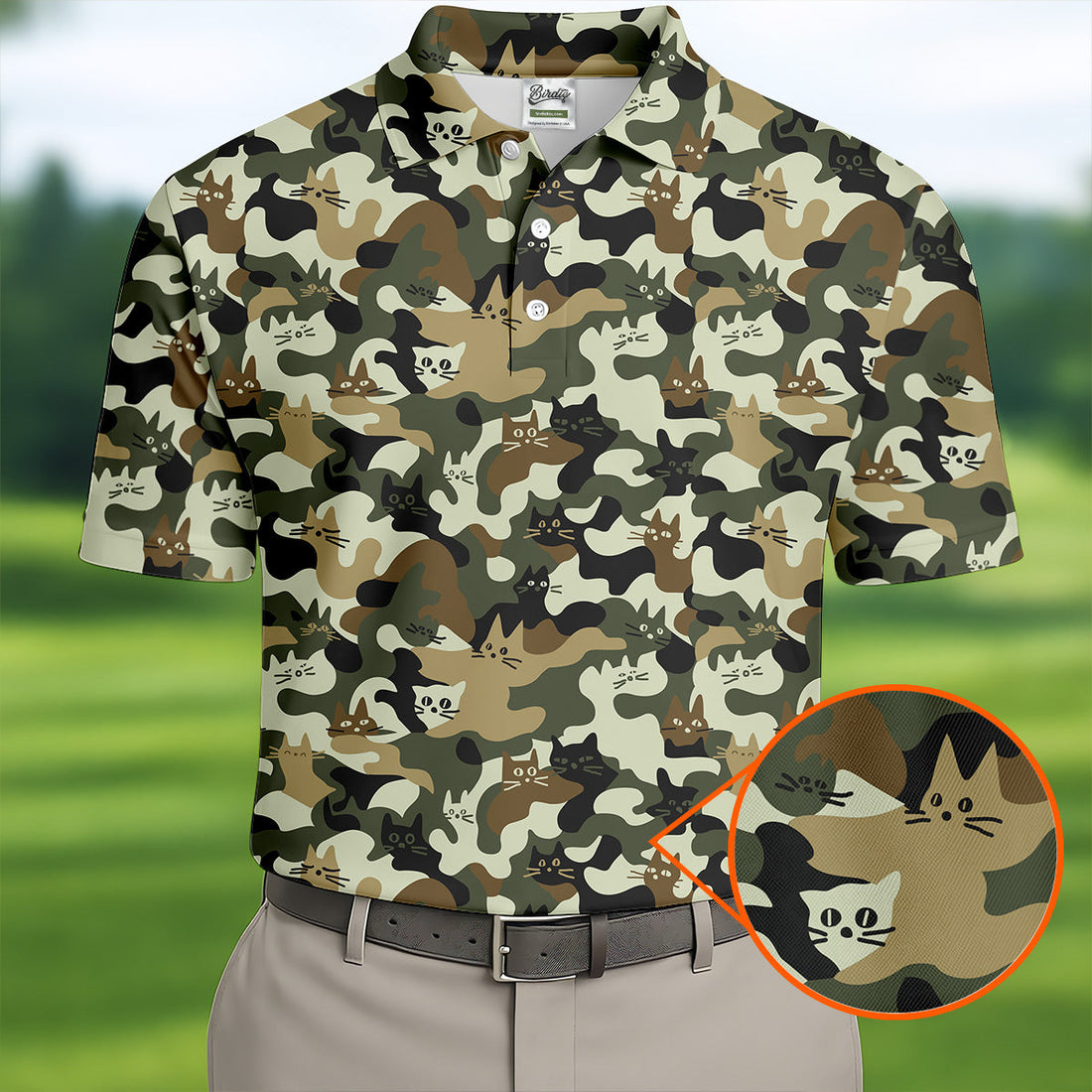 Funny Cat Camo Men's Golf Polo ShirtCat Golf Shirt, Funny Golf Shirt, Mens Golf Gift