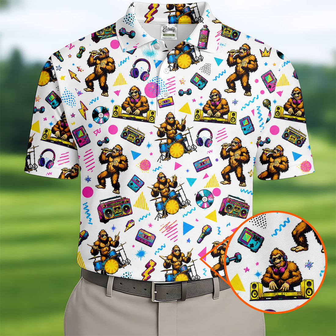 Bigfoot Party Memphis Pattern Retro Golf Shirt, Hawaiian Golf Shirt, Polo Shirtor Men