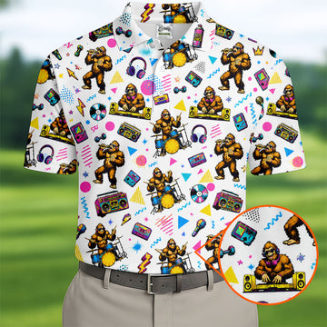 Bigfoot Party Memphis Pattern Retro Golf Shirt, Hawaiian Golf Shirt, Polo Shirtor Men