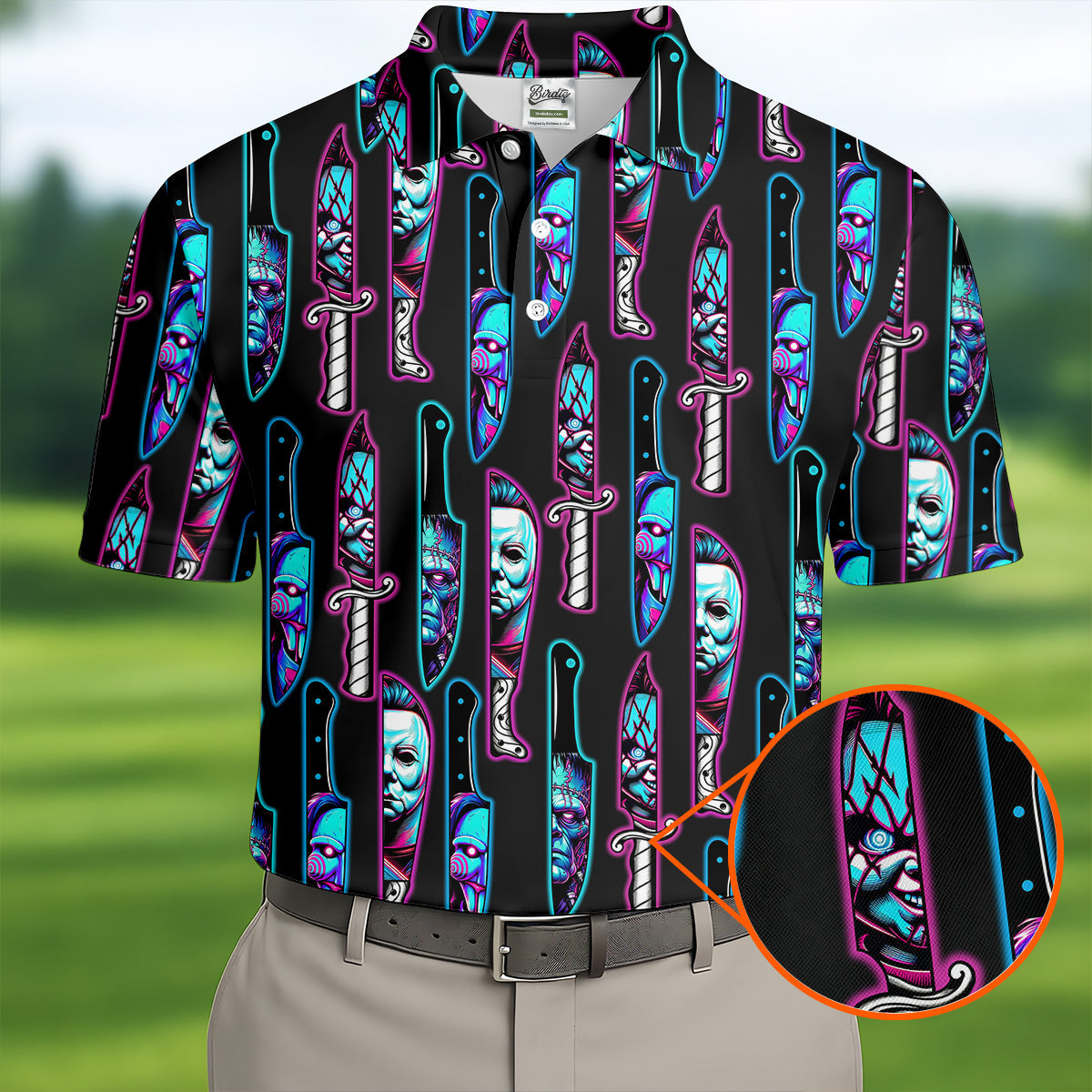 Funny Horror Character Men's Polo ShirtHorror Movie Shirt, Halloween Golf Shirt, Scary Halloween Shirts, Men Golf Gifts