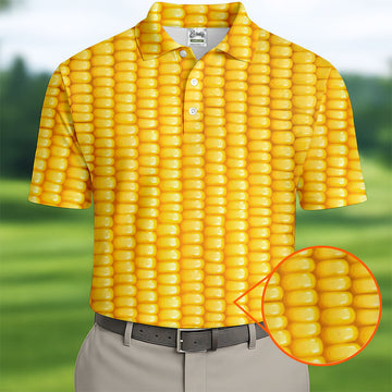 Realistic Sweet Corn Cob Print Design Golf Shirt, Women's Golf Shirt, Hawaiian Golf Shirt, Golf Polo For Women