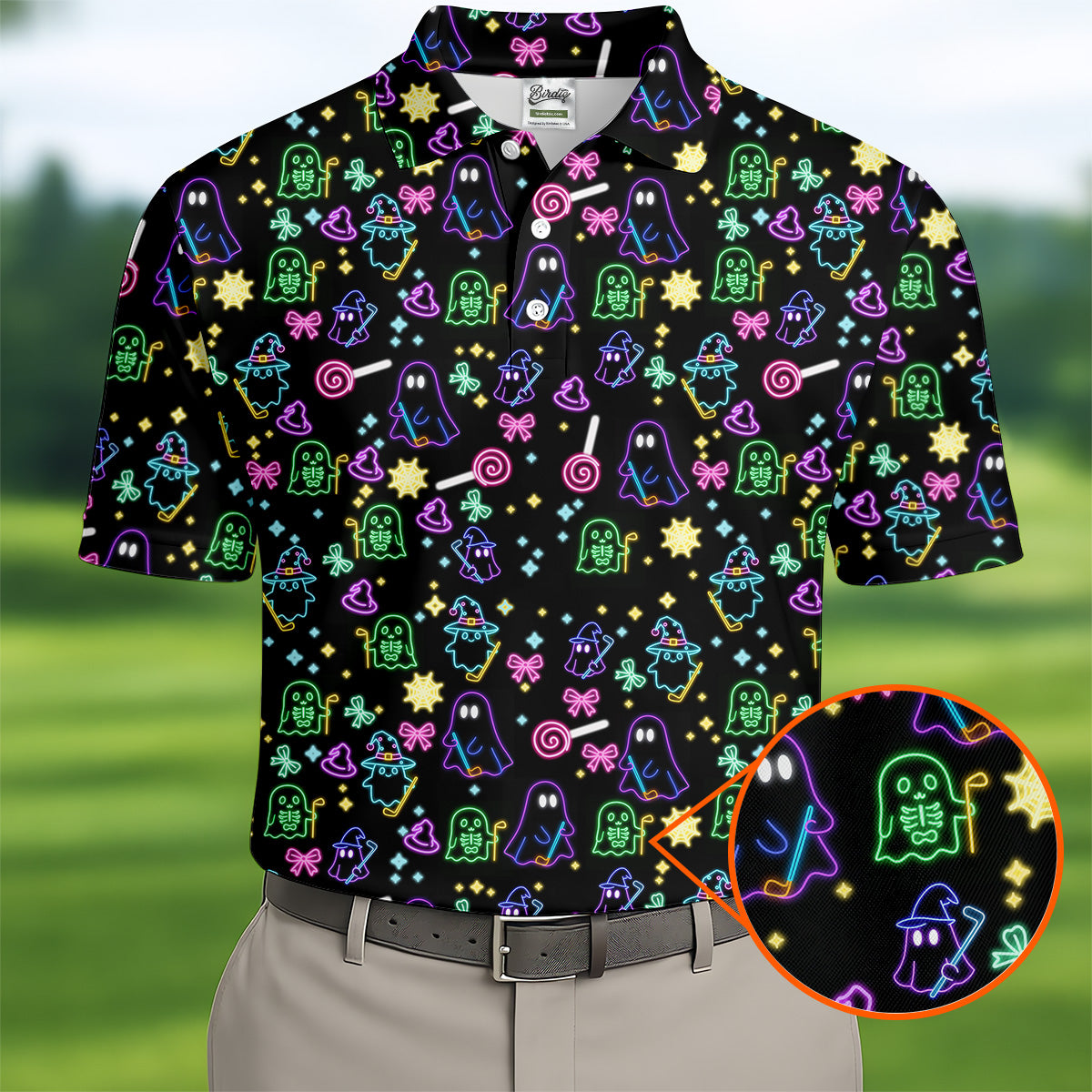 Funny Ghost Golfing Men's Golf Polo ShirtFunny Halloween Shirt, Fun Golf Polo ShirtHalloween Gift