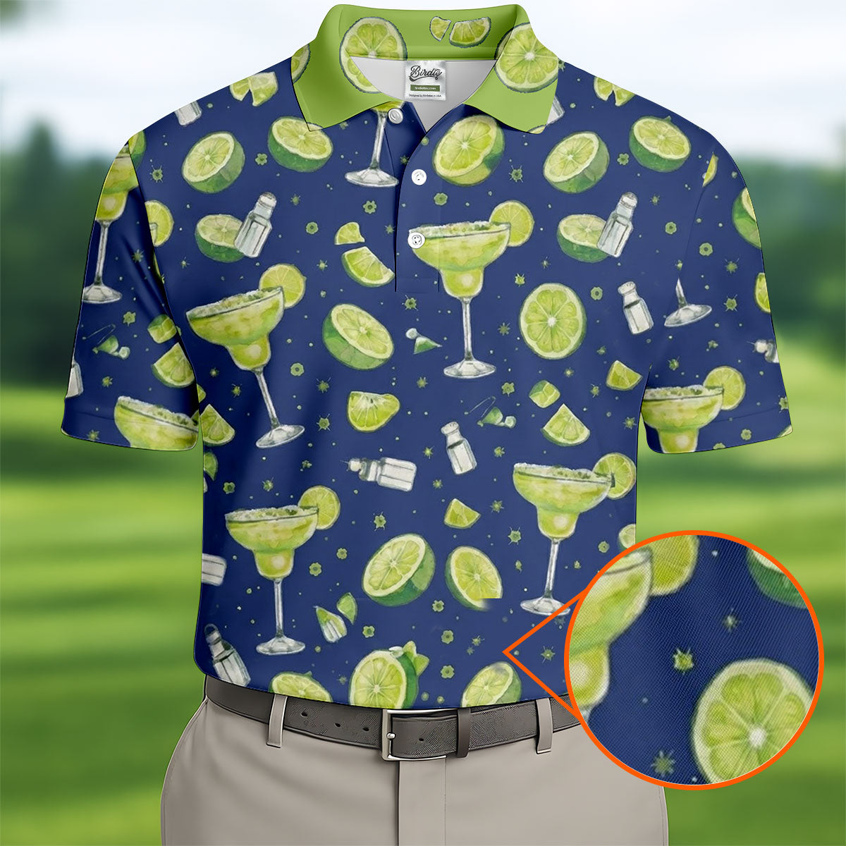 Margarita Cocktail Golf Shirt, Tropical Lime Drink Pattern, Golf Shirt For Men