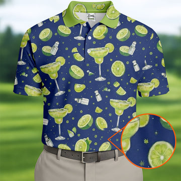 Margarita Cocktail Golf Shirt, Tropical Lime Drink Pattern, Golf Shirt For Men