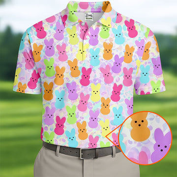 Pastel Easter Peeps Golf Shirts For Men, Cute Golf Outfit, Men's Funny Golf Shirts, Polo Shirt Men