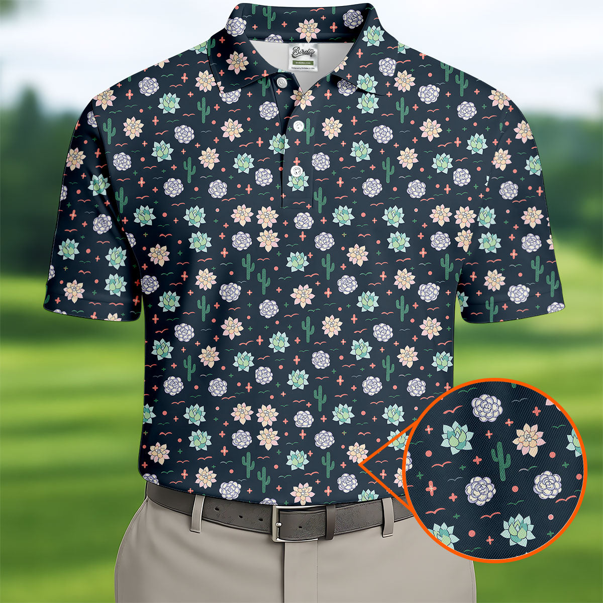 Boho Succulent And Cactus Hawaiian Golf Shirt, Mens Golf Polo, Printed Golf Shirts