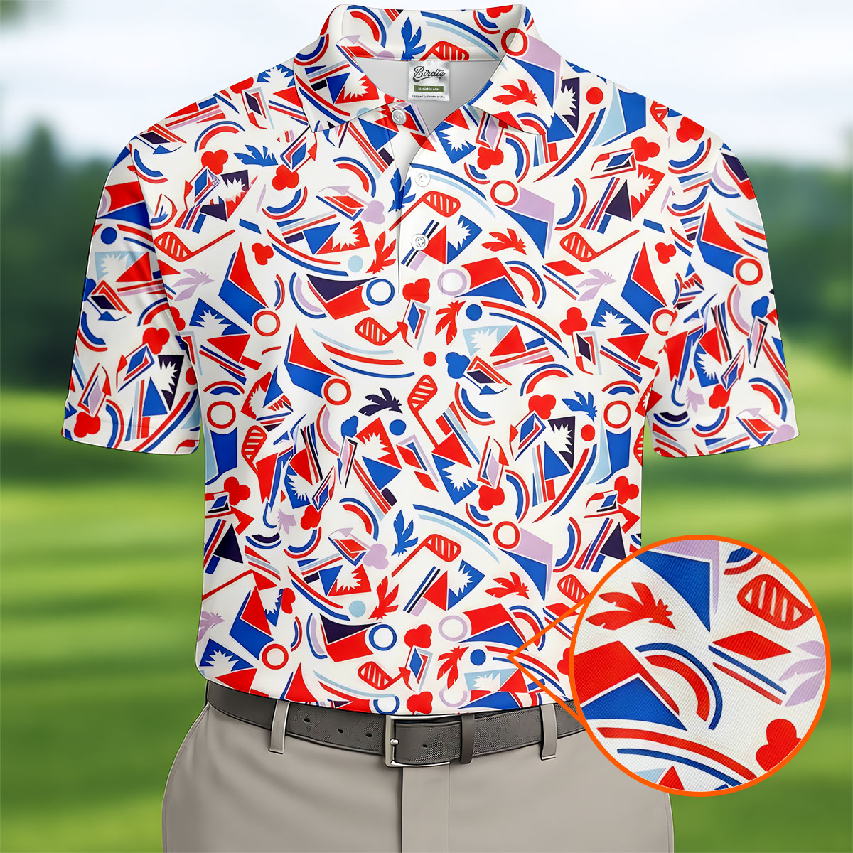 Red White Blue Golf Pattern Patriotic Golf Shirt, 250 Years Of Freedom 4th Of July Golf Shirts For Men