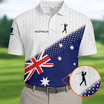 Golf Ball Pattern Australia Flag Print Men's Golf Top, Polo Shirt Men, Golf Shirts For Men