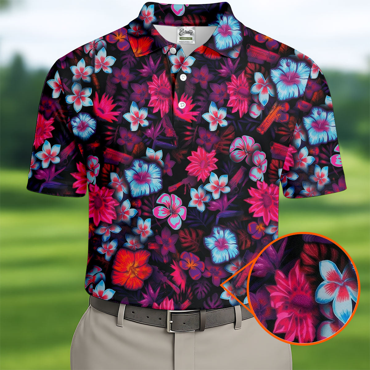 Colorful Hibiscus Tropical Floral Hawaiian Golf Shirt, Summer Vibe Golf Shirts For Men