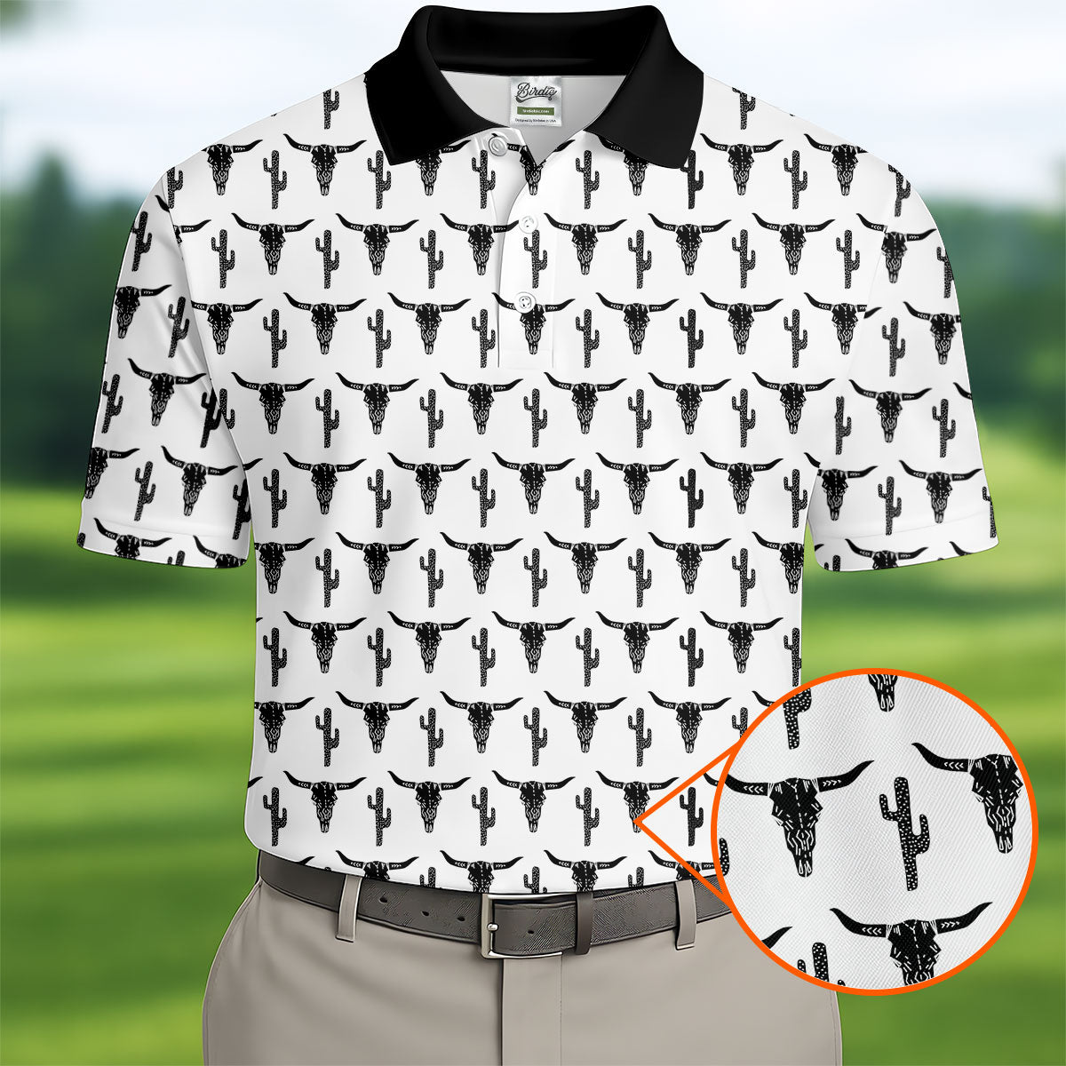 Longhorn Cow Skull Western Theme White Golf Tops For Men, Polo Shirtor Men, Golf Shirts For Men