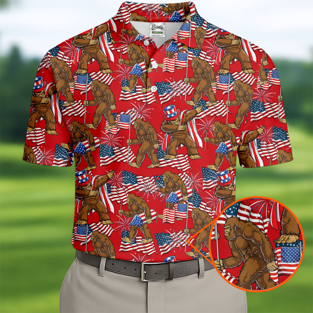 US Flag Pattern 250 Years Bigfoot Golf Shirt, Patriotic 4th Of July Golf Shirts For Men
