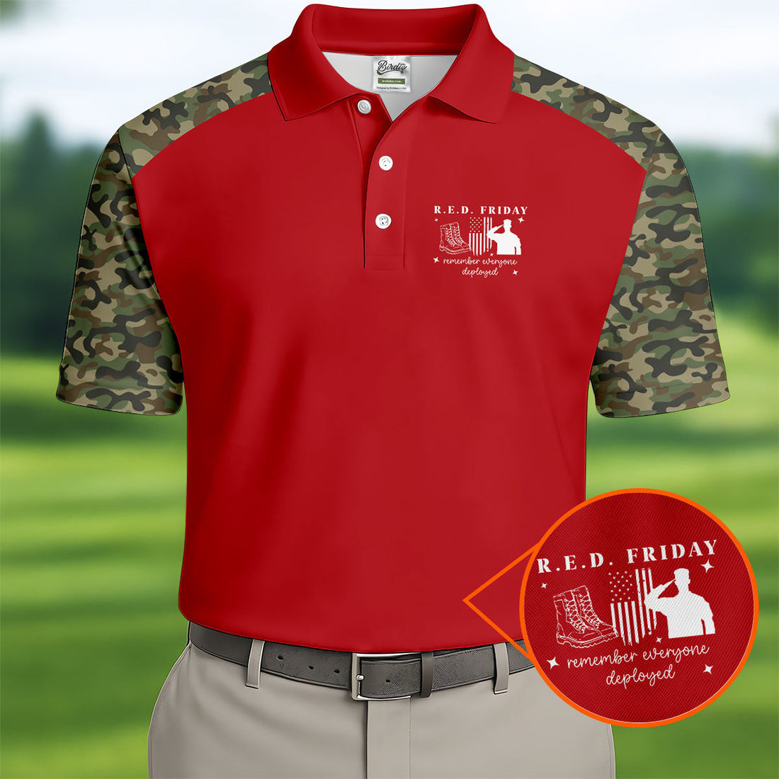 RED Friday Camo Red Patriotic 4th Of July Golf Shirt, 250th Anniversary Golf Shirts For Men