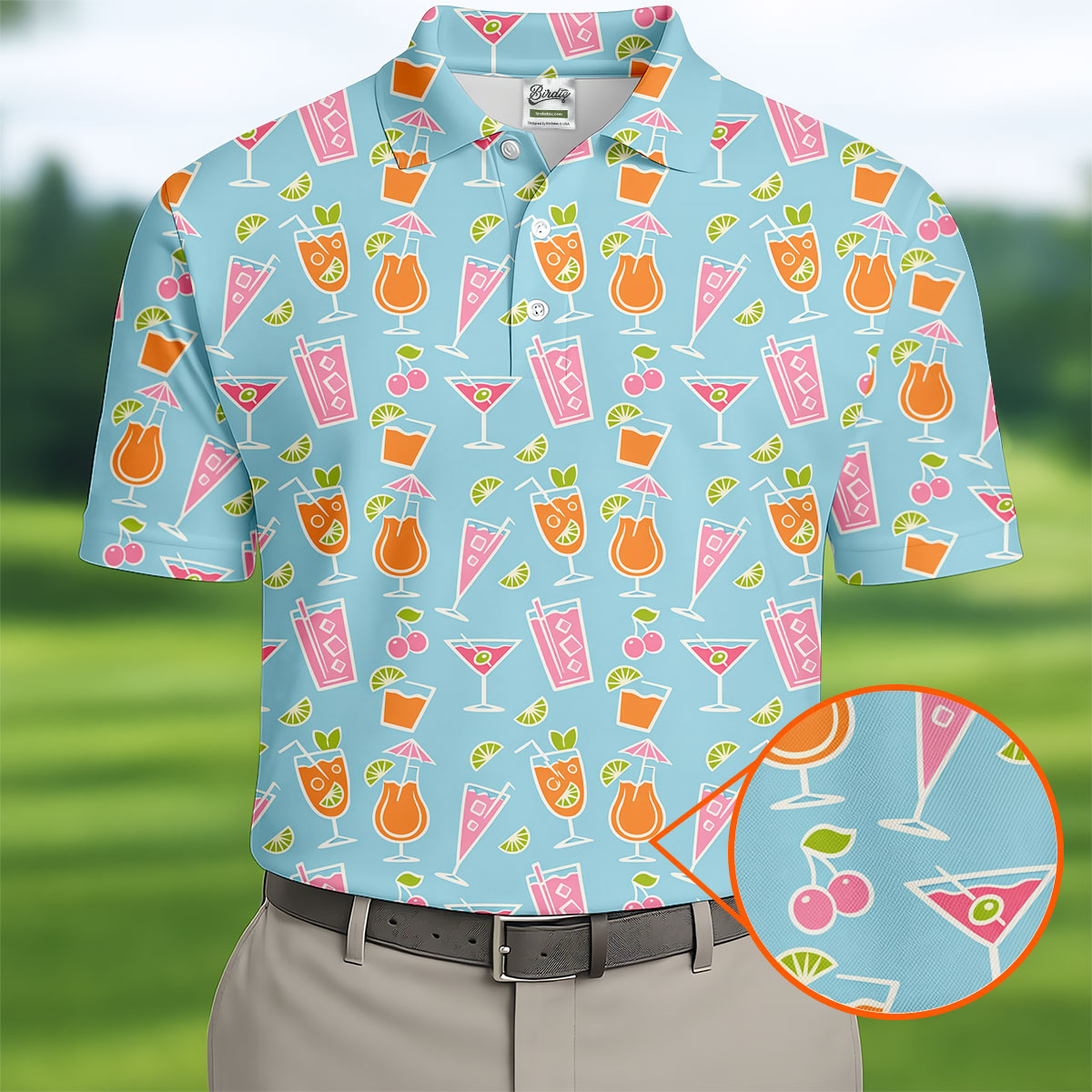Tropical Cocktail Drinks Pattern Golf Shirt, Mens Golf Shirts, Golf Apparel For Men