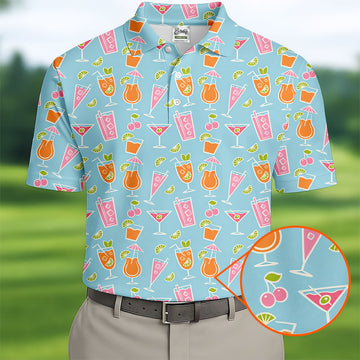 Tropical Cocktail Drinks Pattern Golf Shirt, Mens Golf Shirts, Golf Apparel For Men