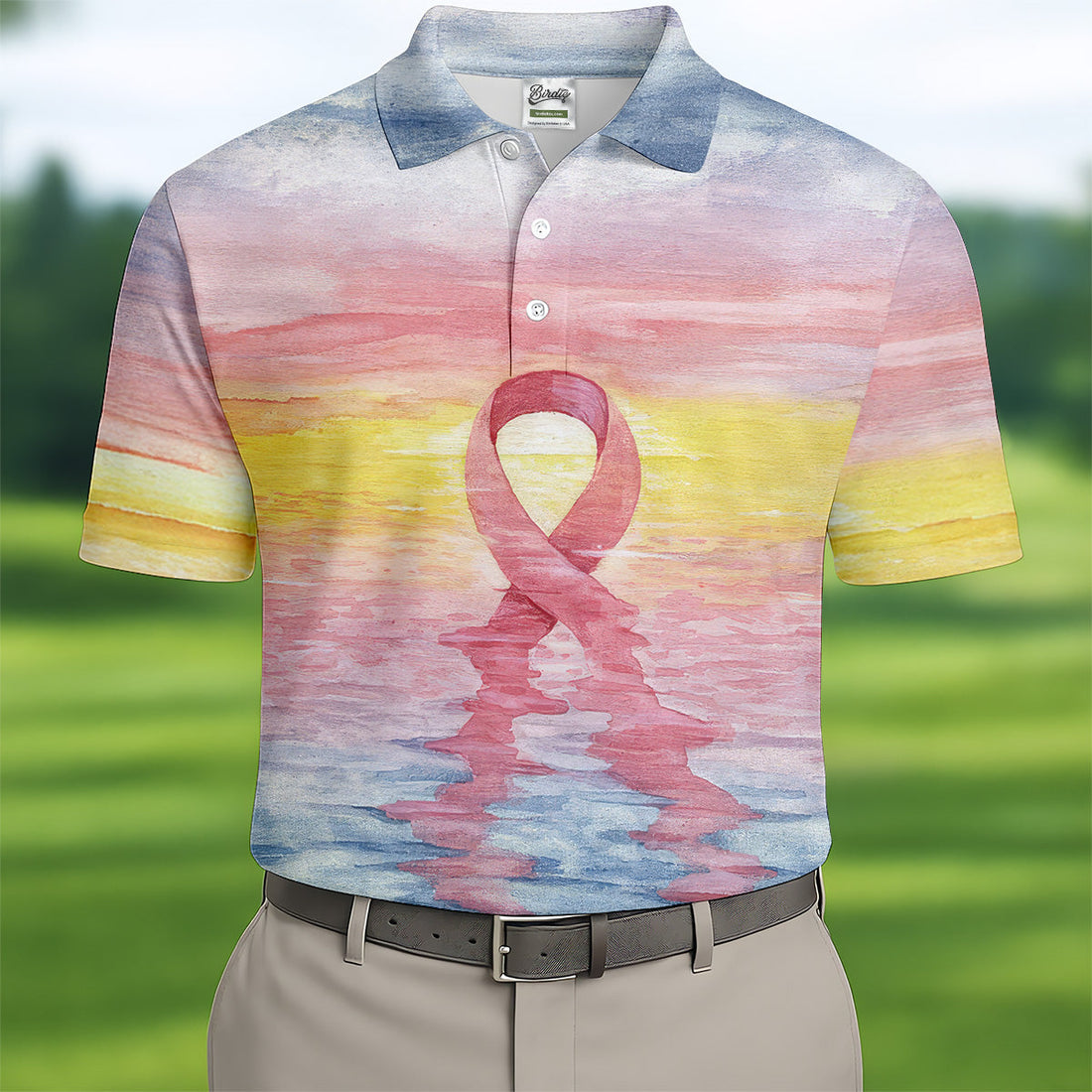 Pink Ribbon Breast Cancer Men's Polo ShirtBreast Cancer Awareness Shirt, Men Golf Shirt, Golf Gift For Him