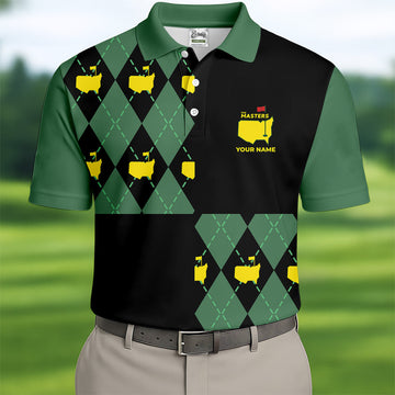 Green and Black Argyle Golf Shirt, Mens Golf Polo Shirt Cool Golf Gifts, Golfing Apparel