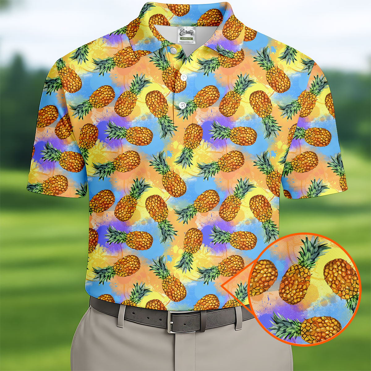 Watercolor Pineapple Tropical Pattern Design Hawaiian Golf Shirt, Golf Shirts For Men, Polo Shirts For Men