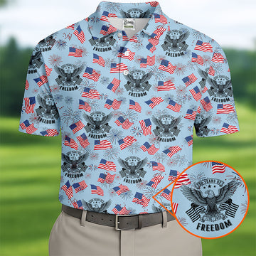 250 Years Of Freedom Festive Flag Vintage Blue Golf Shirt, Patriotic 4th Of July Golf Shirts For Men