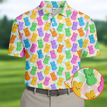 Pastel Easter Peeps Colorful Checkered Golf Shirts For Men, Cute Golf Outfit, Polo ShirtFor Men