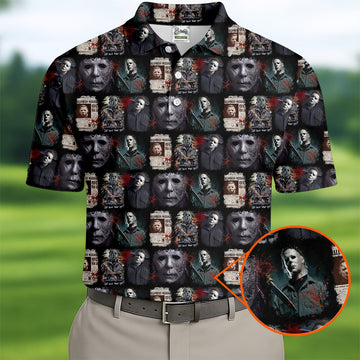 Michael Halloween Fun Men's Golf Polos, Classic Horror Characters Men Polo, Horror Movie Shirt