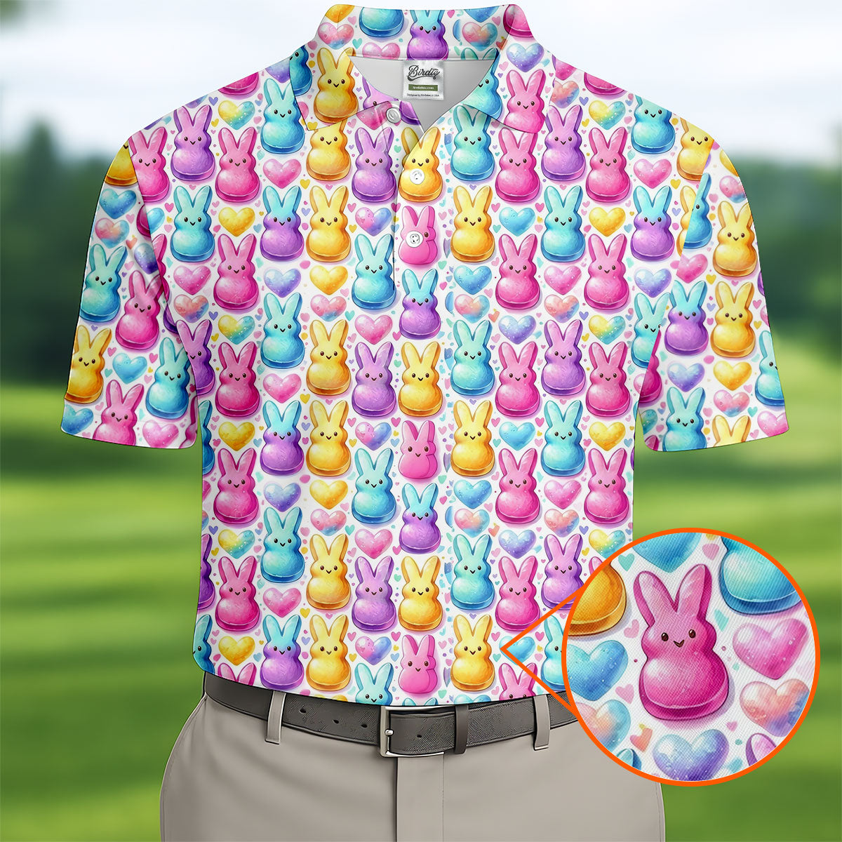 Easter Bunny Jelly Effect Seamless Pattern Golf Shirts For Men, Men's Funny Golf Shirts, Polo ShirtFor Men