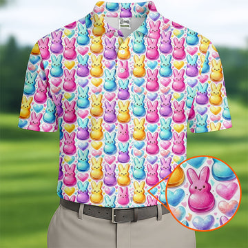 Easter Bunny Jelly Effect Seamless Pattern Golf Shirts For Men, Men's Funny Golf Shirts, Polo ShirtFor Men