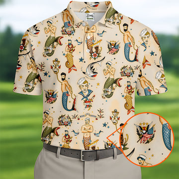 Mermen Rise And Shine Men's Funny Golf Shirts, Gay Pride Month Celebrate Golf Shirts For Men