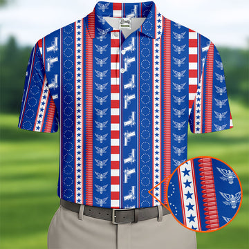 Red White Blue Army Theme Patriotic 4th Of July Golf Shirt, 250 Years Golf Shirts For Men