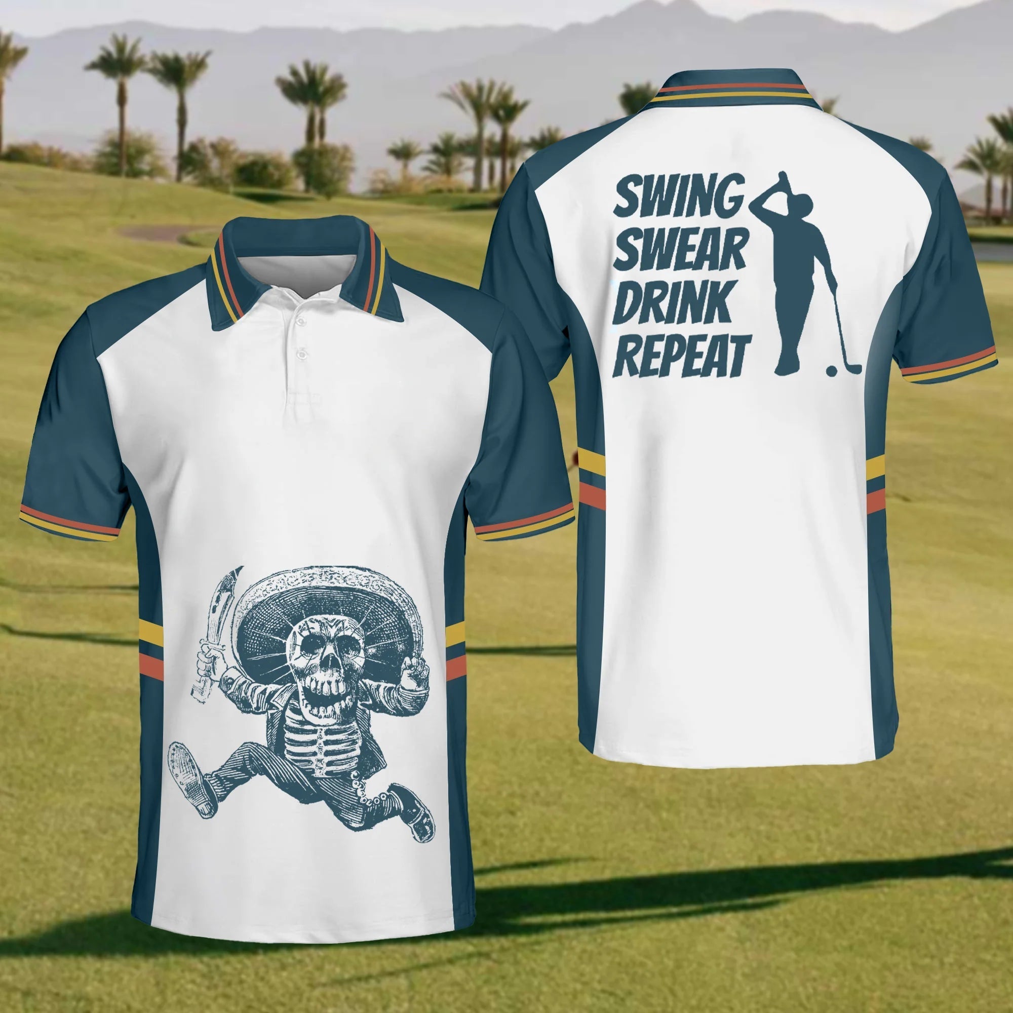Outlaw Skull Golf Polo ShirtMens Golf Shirt, Funny Golf Shirt